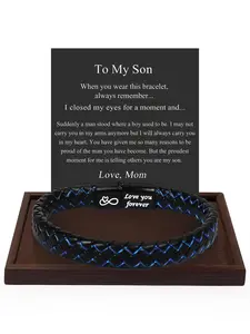 Men's Vintage Synthetic Leather Bracelet, with Gift Card, Fashionable Knotted Bracelet for Husband from Wife, Birthday Gifts for Son from Mom
