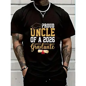 100% Cotton Proud Uncle Of A 2026 Graduate Senior Class Of 2026 Grad T-Shirt Women's Men's Graphic Tee Crew Neck summer vacation Tops