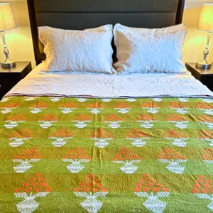 Handmade Cotton Kantha Throw Blanket Quilt