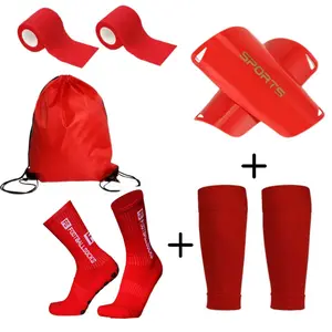 Football Sports Set 5-Piece Kit, Insertable Shin Guards, Ankle Socks with Adhesive, Storage Bag, Bandage, Ideal for Outdoor Activities and Team Games