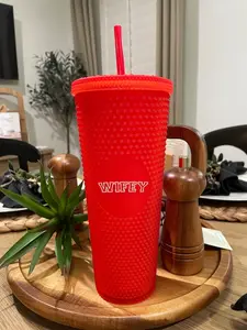 Wifey Studded 24Oz Tumbler - Starbucks Inspired Double Wall Matte Red BPA Free Coffee Cup for Bride or Wife Gift - Drinkware, Bottle