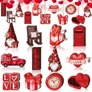 Valentine's Day Hanging Decor Set, Wooden Dwarf Heart Ornaments, Indoor Outdoor Party Supplies, 12/24/36 Pieces, Perfect for Celebrations