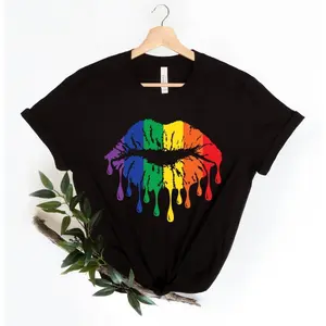 Dripping rainbow lip lips Valentines day shirt, Love is Love LGBQT Pride Women Men Rainbow, LGBT Lesbian Love Wins Equality gift for lesbian Clothes Cotton