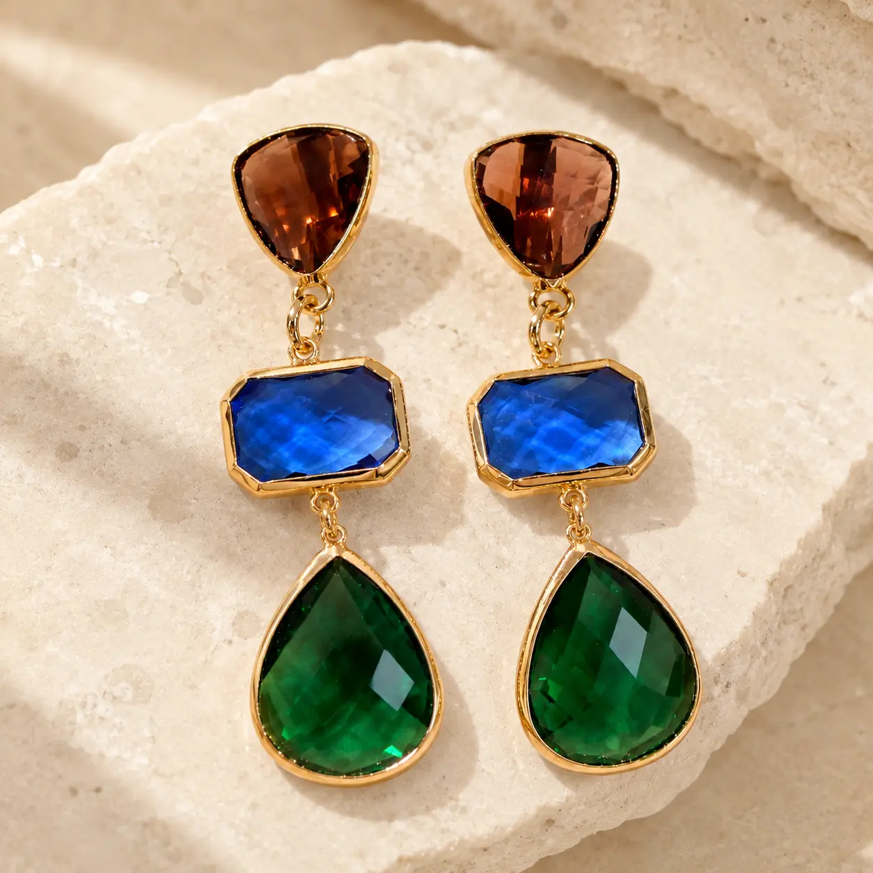 Colorful Faceted Drop Earrings for Women Gold Tone Geometric Dangle Earrings with Multicolor Resin Stones Lightweight Statement Fashion Jewelry for Party Wedding & Daily Wear--=%2=-=%2=----=%2=- earring=%2=--