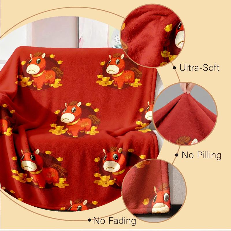Cute Bitter Horse Theme Flannel Blanket, Large Size, Soft Lightweight Warm, Perfect for Bed Sofa Office Camping Travel Gift