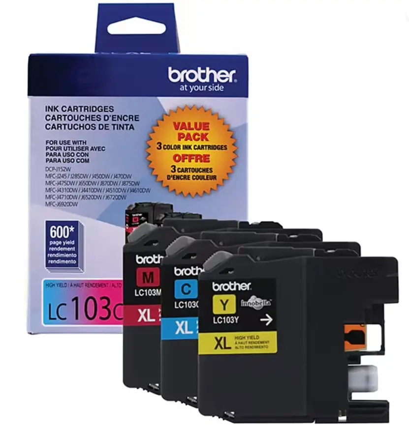 Brother LC1033PKS Cyan/Magenta/Yellow High Yield Ink Cartridge, 3/Pack (LC1033PKS)