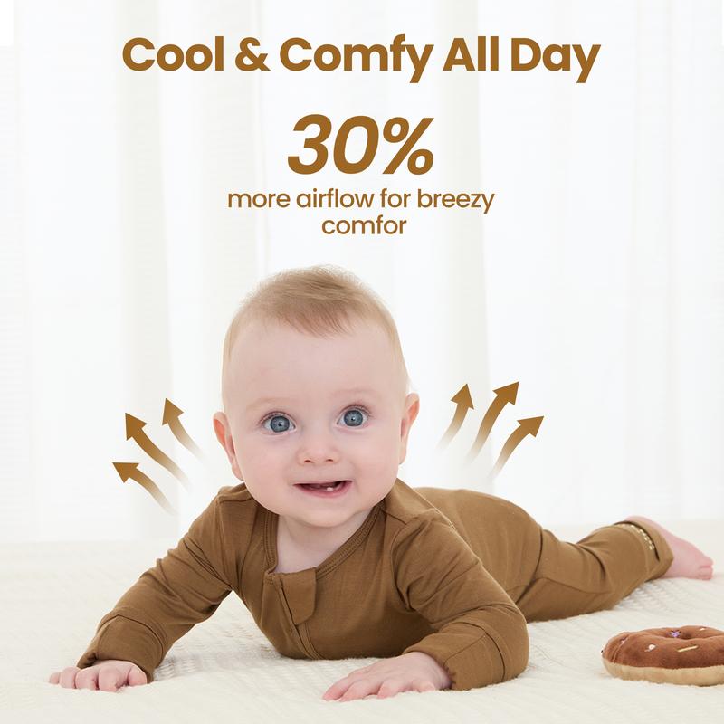 PATPAT Baby Footie Romper, Viscose from Bamboo, Long Sleeve, 2-Way Zipper, Fold-Over Mittens, Cuffs & Anti-Slip Grips