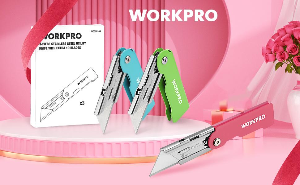 #SpringGlowUp WORKPRO 3-Pack Folding Utility Knife Set, Quick Change Blade Box Cutter, Razor Knife with Belt Clip, 10 Extra SK5 Blades for Cartons, Cardboard and Boxes #SpringGlowUp WORKPRO 3-Pack Folding Utility Knife Set, Quick Change Blade Box Cutter, Razor Knife with Belt Clip, 10 Extra SK5 Blades for Cartons, Cardboard and Boxes