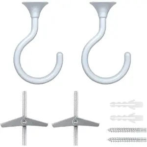 2 Sets Large Swag Ceiling Hooks Heavy Duty Swag Hook with Hardware for Hanging Plants Ceiling Installation Cavity Wall Fixing (2 Sets, White)
