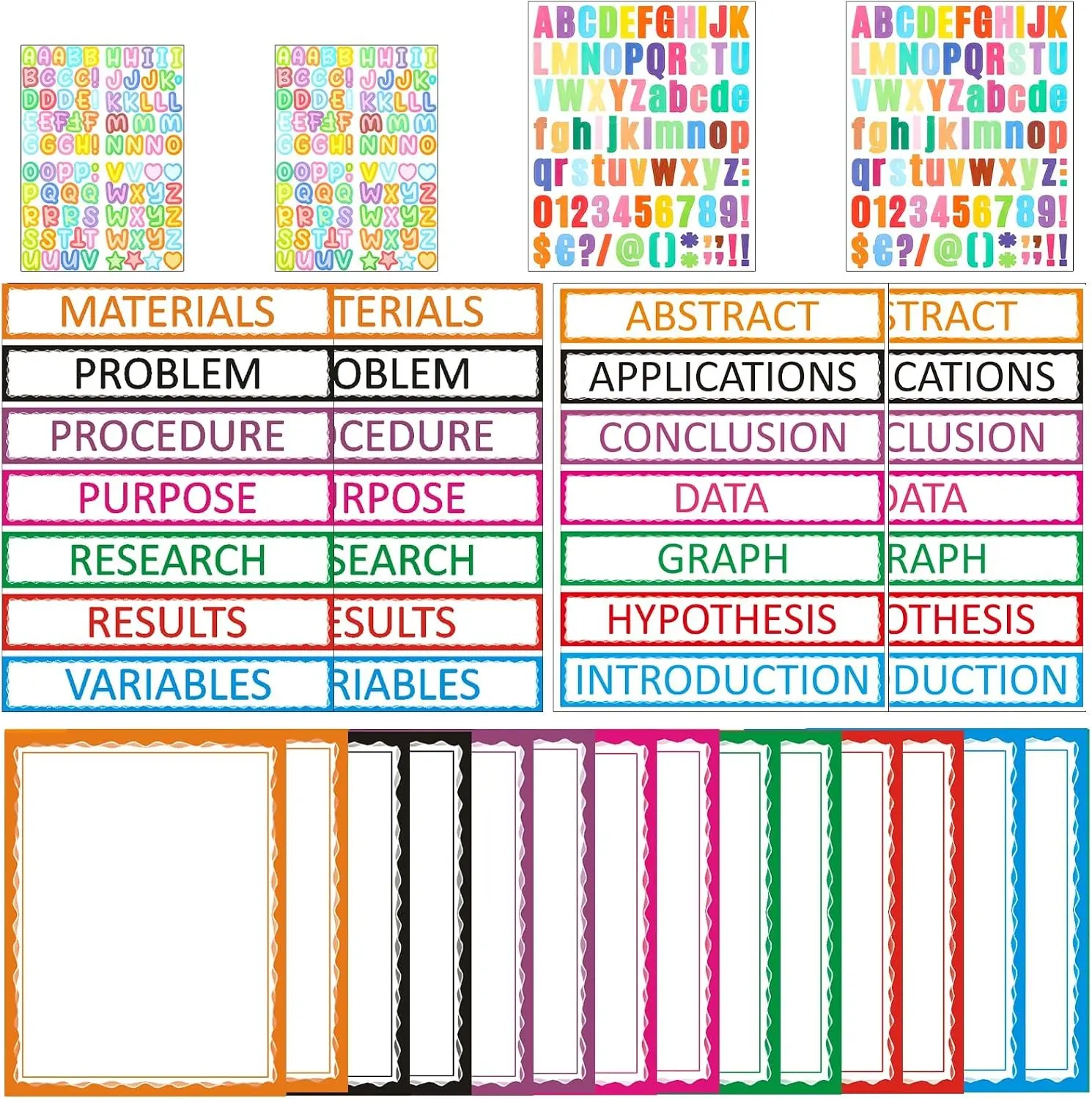 22 Sheets Colorful Self Adhesive Science Fair Display Boards Supplies Science Fair Labels with Science Subtitles Project Titles Personalized Letter Stickers for Students Classroom