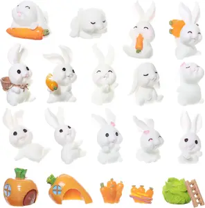 Easter Bunny Figurines 20 Pcs Resin Cupcake Toppers Decorative Bunny Toys Mini Rabbit Decorations for Easter Party, Birthday Supplies