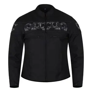 High Mileage Men's Black Reflective Skulls Textile Motorcycle Jacket with Zipper Closure & Interior Pockets