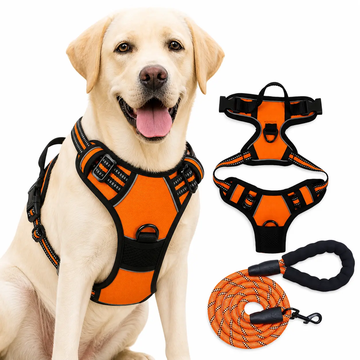 [MyU Pet] No Pull Dog Harness with Leash Set, Reflective Adjustable Dog Vest Harness with Soft Handle, Anti-Choke Breathable Oxford Pet Harness, Easy Control Walking Training Harness for Small Medium Large Dogs, Outdoor Safety Dog Chest Harness Vest campi