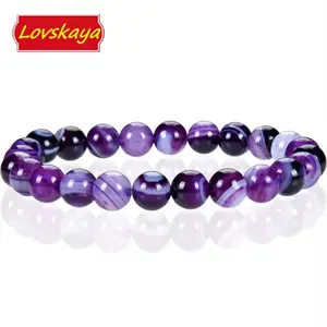 LOVSKAYA Purple Lace Agate Bead Bracelet - Dainty Crystal Bracelet, Unisex Handmade Stretch Jewelry for Daily Wear, Promotes Calming Energy & Emotional Balance