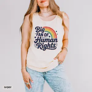 Big Fan of Human Rights Comfort Colors Tank Top, Retro Equality Shirt, Rainbow Pride Tee, Inclusive LGBTQ Rights Tee, Social Justice Shirt