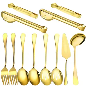 Stainless Steel Serving Utensils Set Flatware Set Include Large Serving Spoons Slotted Spoons Forks Soup Ladle Pie Server and Tongs for Buffet Party