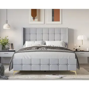Favorer Gisella Upholstered Panel Bed Frame with Headboard Wingback