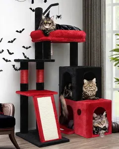 Gothic  Tower for Indoor Adult Cats, 50-inch Heavy Duty Goth  Tree for Big Cats, Maine Coon  Tree with Extra-Large Padded Platform, 2 Large Condos, F50