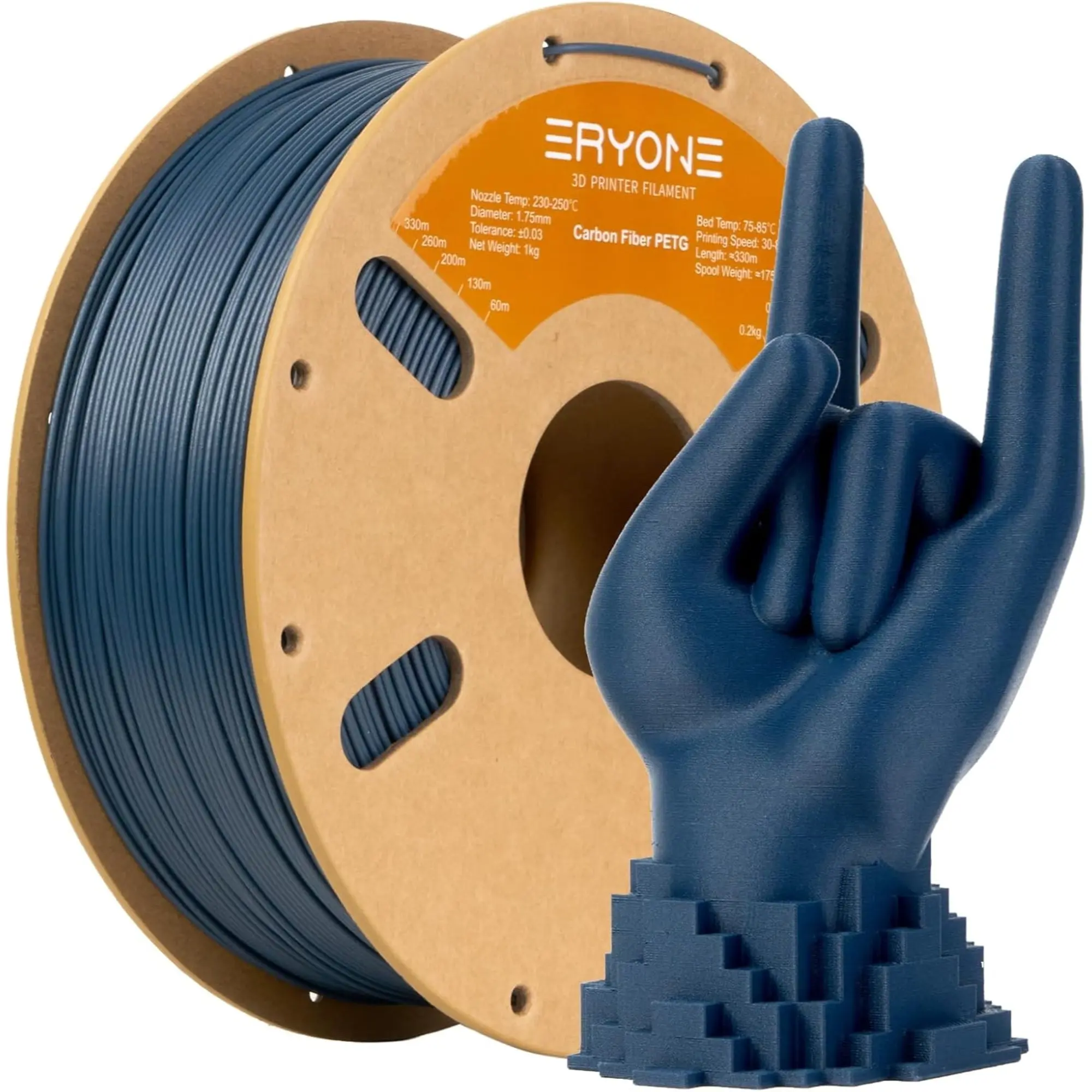 ERYONE Carbon-Fiber Black 3D Printing Filament - 1.75mm, 0.03mm Tolerance, 1kg Spool, Matte Finish, Chemical Resistance, High Rigidity, Enhanced Rigidity and Strength, Excellent Impact Resistance, Suitable for Advanced Makers' Automotive Parts