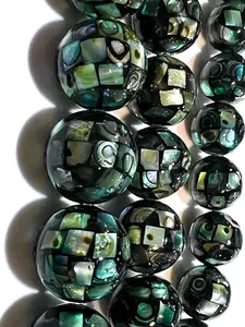 Natural Abalone Paua Shell Disco Ball Mosaic bead for jewelry making  Beautiful blue green natural beads, 8, 10mm 12mm sold by 4 pcs, 8 pcs