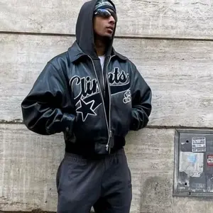 Streetwear Mens Womens Jacket Y2K Clothing Hip Hop Leather Letter Embroidered Jacket Biker Wear Retro Zip Jacket Coats