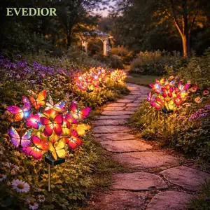 Solar Outdoor Garden Decorative Lights 4-Pack 68 Butterfly Solar Lights with Colorful Bulbs Waterproof for Yard Patio Pathway Porch Lawn Independence Day Gifts for Women Moms Garden Decorative Lighting