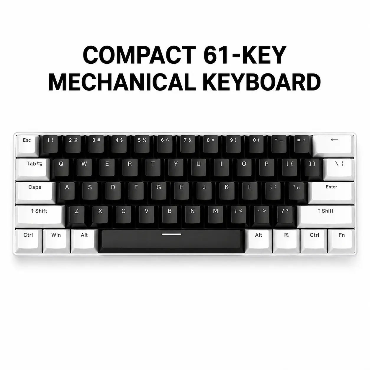 61-Key 60% Mechanical Gaming Keyboard, Compact Wired Keyboard with Red/Blue Switches, USB-C Connection for PC, Laptop & Desktop