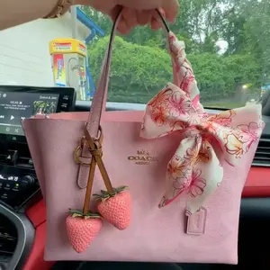 Gradually Changing Color Macaron Pink & Bright Red Strawberry Charm Keychain for Bags Durable Resin Material Gift Box Included Perfect for Valentine's Day & BFF Day elegant