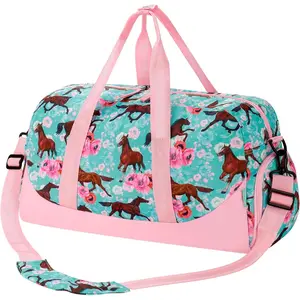 Kids Duffle Bag Girls - Horse Weekender Overnight Bags for Girl Ages 9-12, Blue