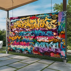 Vibrant 80s 90s Hip Hop Graffiti Party Backdrop - Colorful Polyester Wall Decor with Bold Lettering & Abstract Designs for Home, Room, or Event Decoration 60X40