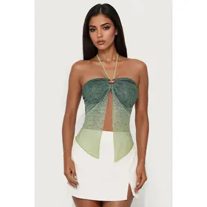 Coral Ombre Halter Flyaway Top - Green