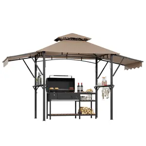 Home Outdoor BBQ Gazebo 7x8.5ft – Grill Gazebo with LED Lights & Extended Canopy, Outdoor Canopy for Patio Backyard, BBQ Shelter for Grilling Station