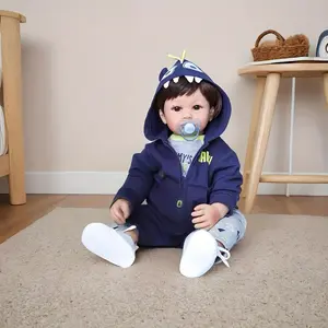 A complete set for the baby 24inch Realistic Reborn Baby Boy Doll Soft Touch PVC Movable Limbs Blue Dinosaur Hoodie Mama Jumpsuit 6 Month Old Appearance Childrens Play Birthday Christmas Gift