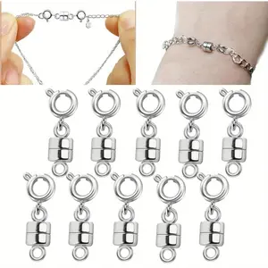 10Pcs Magnetic Necklace Clasp, Silver Beads Chain Extender Safety Buckle Suitable for Making Muti Strand Necklaces, Bracelets or Other DIY Jewelry Crafts