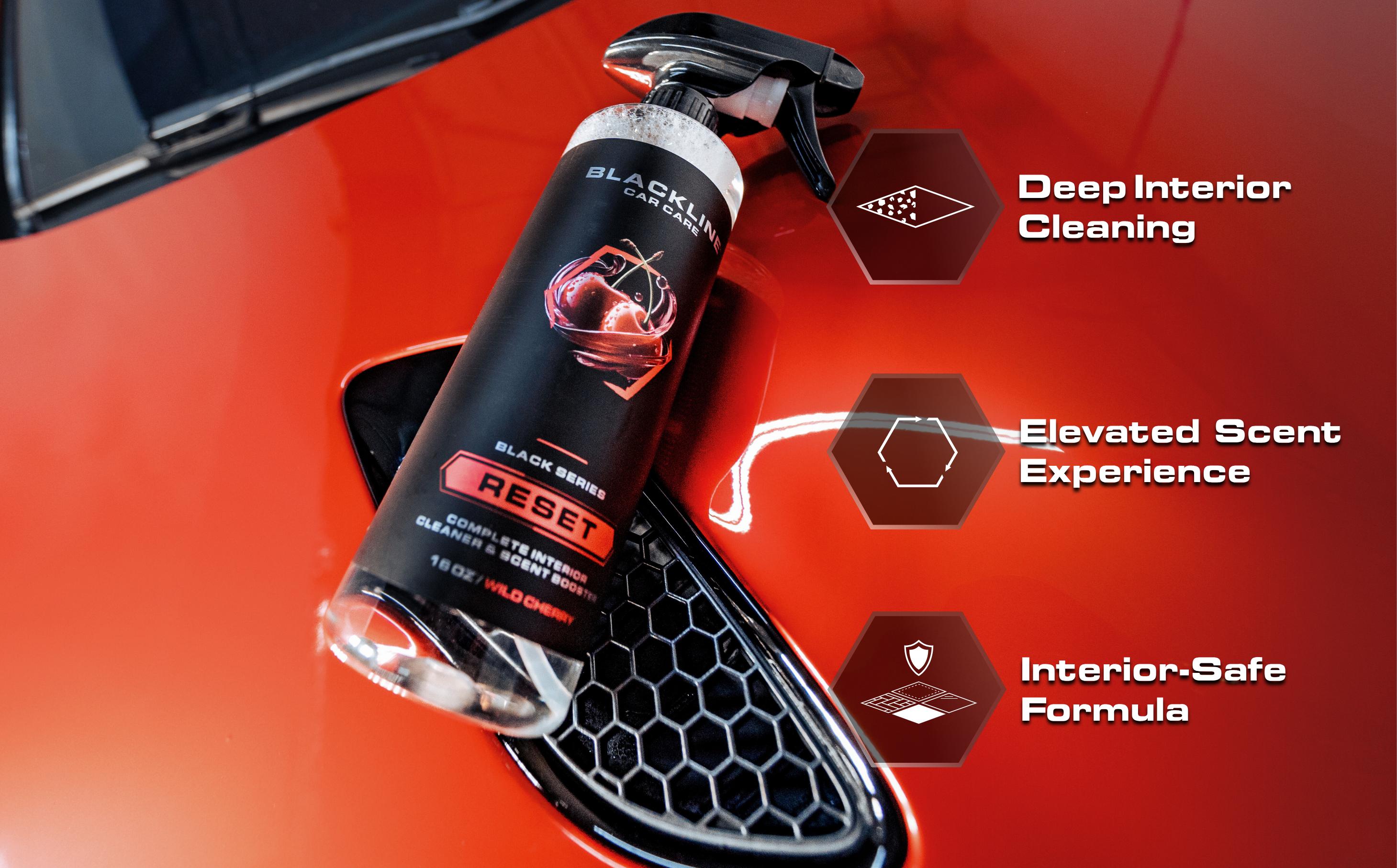 BLACKLINE RESET Complete Interior Cleaner & Scent Booster - 6 Signature Scents - Surface Safe Formula - Streak-Free Finish - Safe on All Surfaces - Car Cleaning Supplies BLACKLINE RESET Complete Interior Cleaner & Scent Booster - 6 Signature Scents - Surface Safe Formula - Streak-Free Finish - Safe on All Surfaces - Car Cleaning Supplies