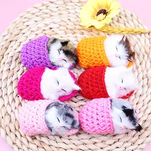 Random Color Cute Cat Crochet Ornament, 2 Counts Handmade Knitted Simulation Cat Ornament, Cute Plush Hanging Ornament, Knitted Yarn Keychain