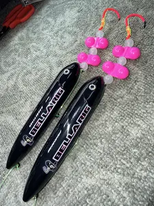 Bella 2 Pack:  Bella Rigs (13cm) tied on 4/0 pink fluorescent hooks and 80 pound yellow mono leader lines
