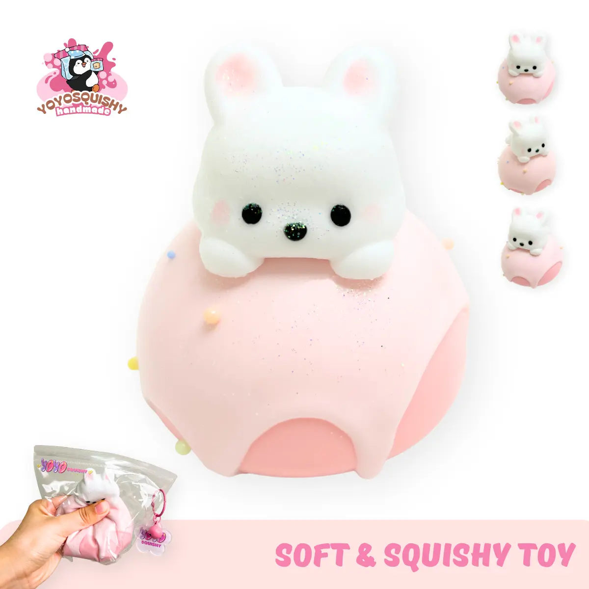 YOYOSQUISHY Bunny Cake Taba Squishies Toy - Soft Food-Grade Silicone, Hand-Painted, Muddy Texture Stress Relief Toy for Kids