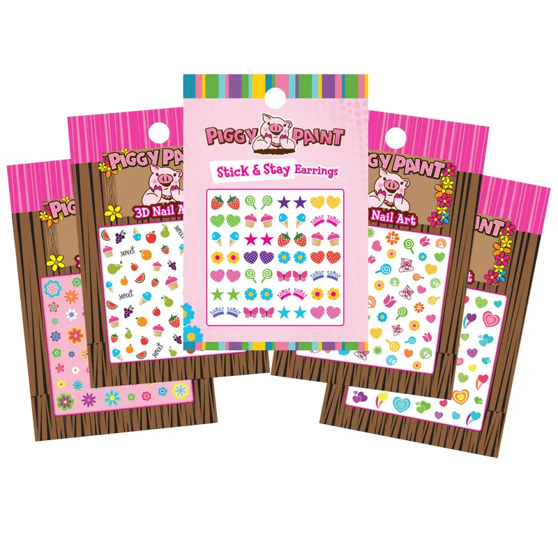 Piggy Paint 5-Pack Kids' Nail Art Sticker Set - Nail Art Products with Hearts, Blossom, Sweetie, Flower Design Sheets for Creative Manicures, Nail Decoration, Heart Nail Decorations