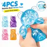 4-Pieces Glitter Gummy Bear Squishy with Slow Rising Sensory Squishy Toys, Stress Bear Squishy, Squishy Toys for Kids, Stress Balls Valentines Day Gifts Birthday Gifts Party Favors