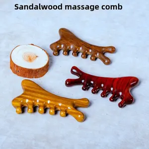 Multifunctional 4-in-1 Sandalwood Comb Head Scraping Tool Face Eye Scalp Massage Comb