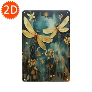 Golden Dragonfly Boho Metal Sign 8x12in| -Trendy Nature-Inspired Wall Art| Vintage Floral Insect Decor for Home & Garden