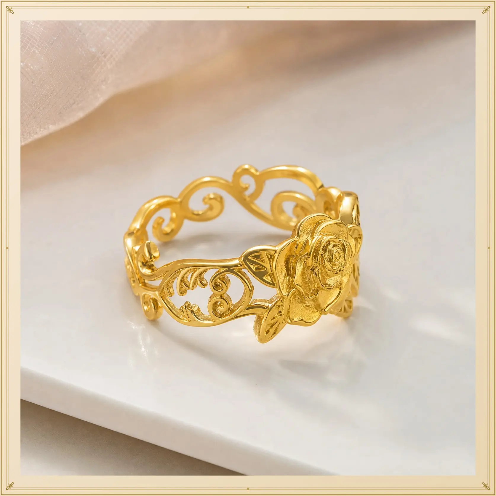 Vintage Hollow Carved Rose Flower Ring for Women, Elegant Leaf Shape Band, Meaningful Romantic Jewelry Gift for Anniversary, Sizes 5-11, Rings For Women, Durability, Crafted, Women's Fashion