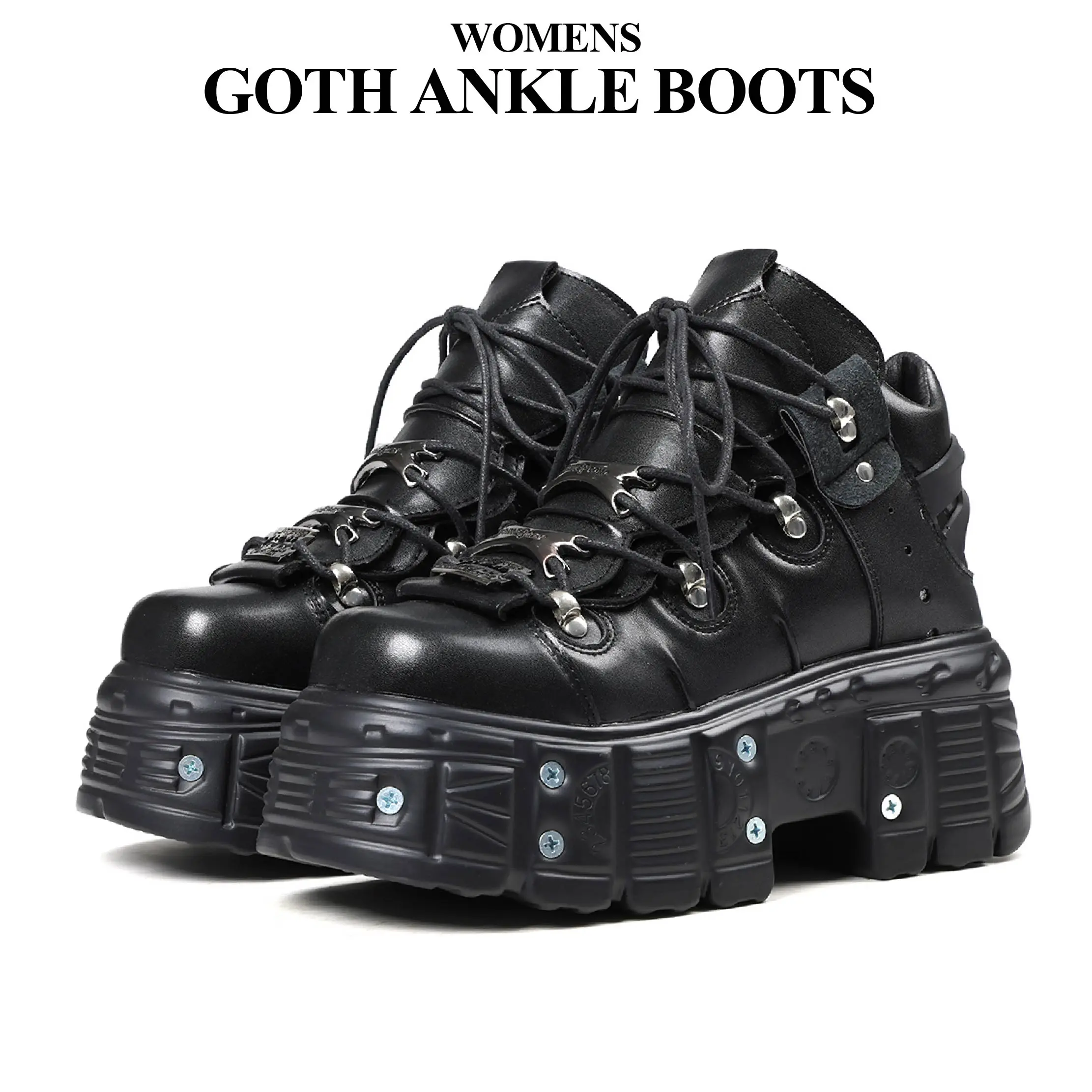 CYNLLIO Womens Ankle Boots Rounded Toe Platform Motorcycle Goth Boot Retro Punk Metal Rock Style Bootie Lace Up Comfy Outing Party Music Festival Motorcycle Ride Autumn Winter Chunky Shoes Spring Boots Deals For You Days
