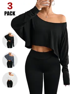 Women's Casual Loose Solid Color Batwing Cropped T-Shirt, Spring/Autumn Fall Cloth For Women Fit