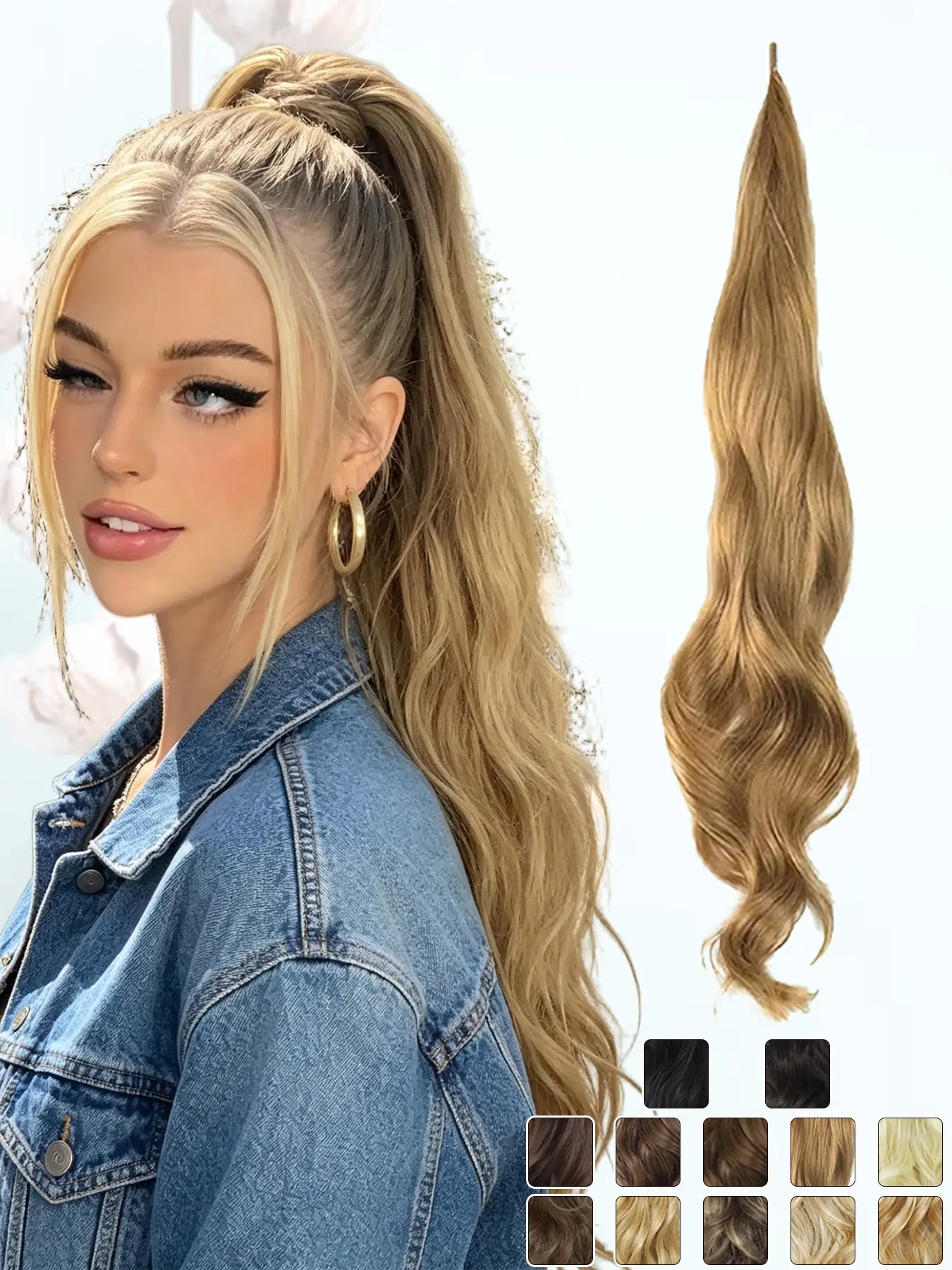 KAIRIYA 32" Flexible Wrap-Around Ponytail Extensions Hairpiece for Women, Long Wavy Curly Synthetic Hairpieces, Synthetic Hair Extension, Natural Easy Clip-Free Pony for Holiday Parties & Daily Style Wear