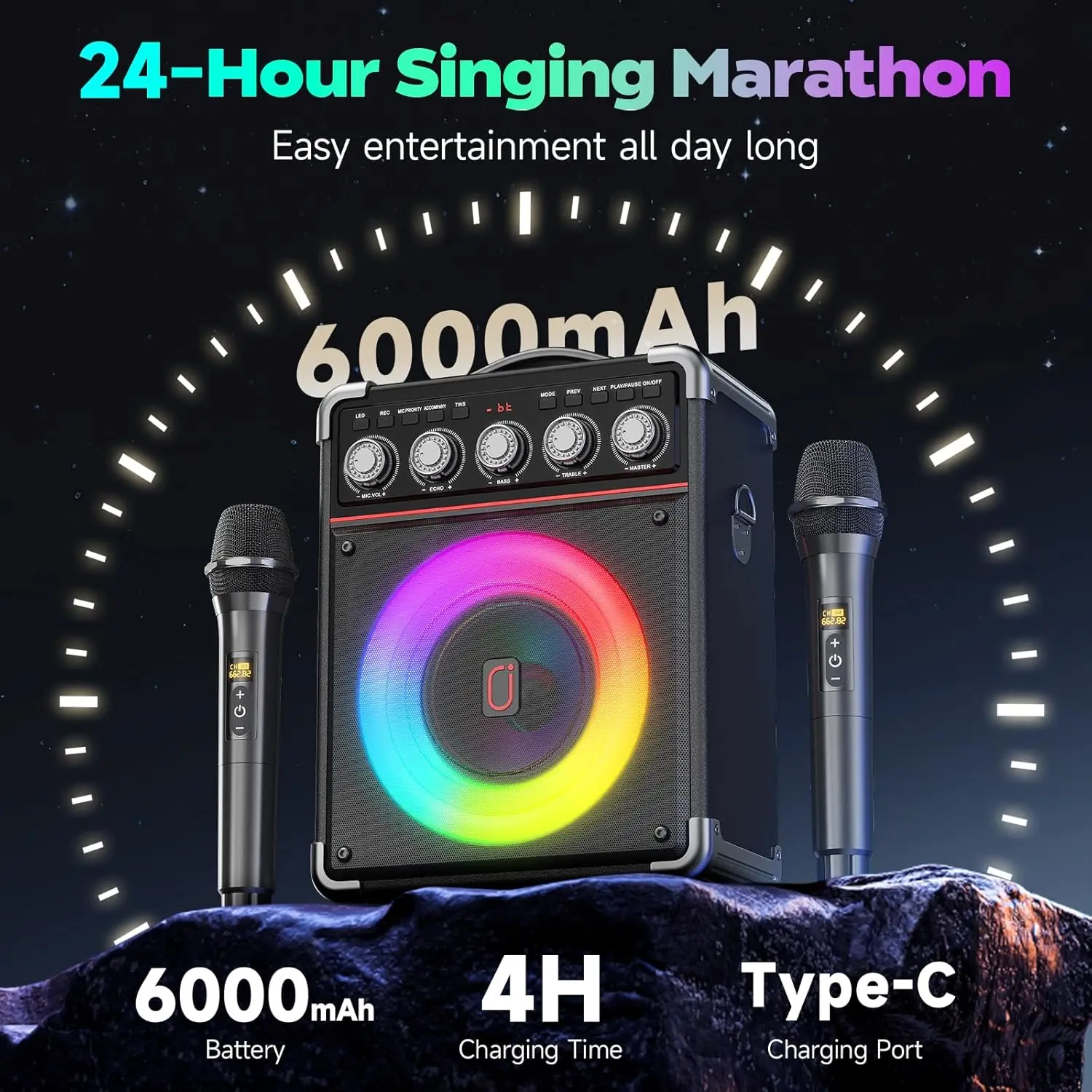 JYX TX05 Karaoke Machine for Adults with 2 Wireless Microphones