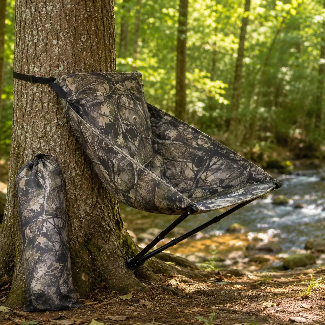 Portable Hunting Chair for Hunters, Hammock-Style Unisex Ground & Tree Seat with Silent Swivel, Adjustable Height and Folding Design, Compact, Tree/Ground, Height Adjust, Reduces Fatigue
