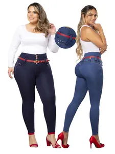 27-Jeans Colombianos Ref: 25165 High Waisted-360 Tummy Control-Push Up-Ultra Stretch -Skinny Jeans -Includes Belt.