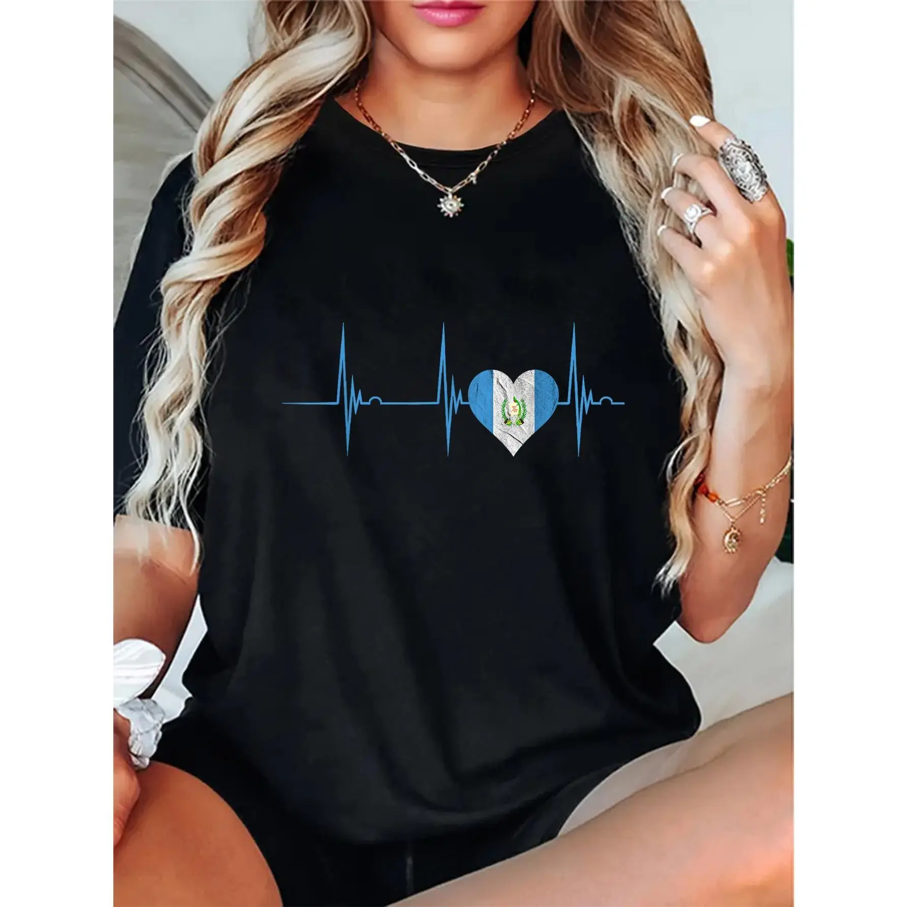 Men's 100% Cotton Short-Sleeve Graphic Tshirt - Guatemala Heart, EKG Pulse, Chapin Maya Theme Clothes, Casual Crew Neck Top